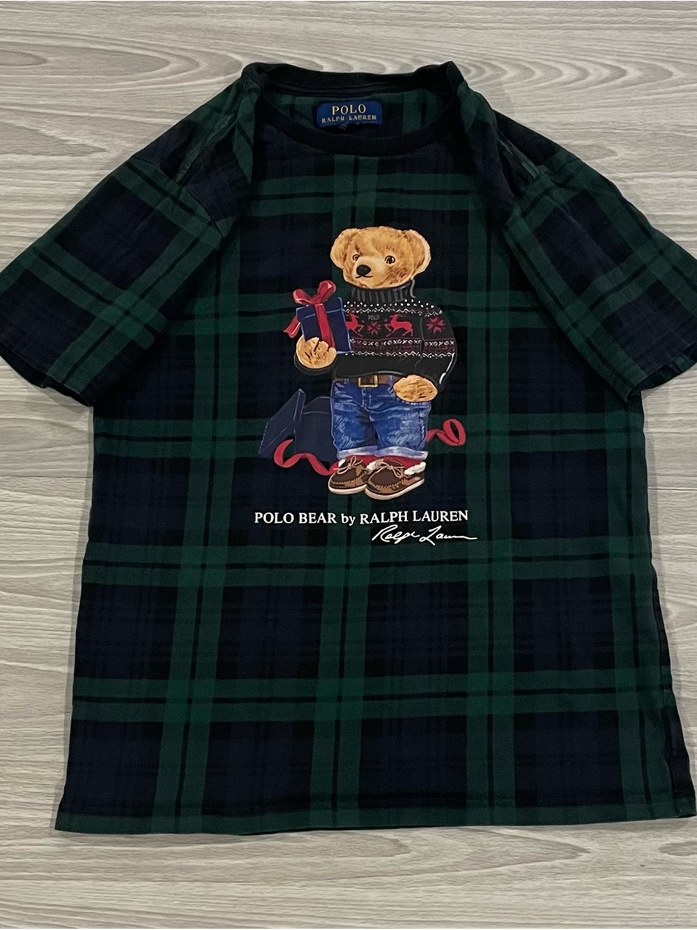 Polo Ralph Lauren Polo Bear Plaid Shirt Tee Green Blue Youth Boys Size Small